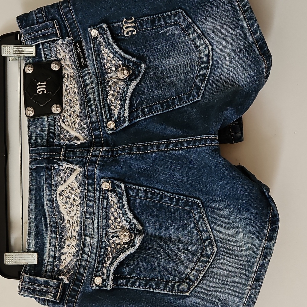 Miss Me Dark Blue Embellished Denim Shorts